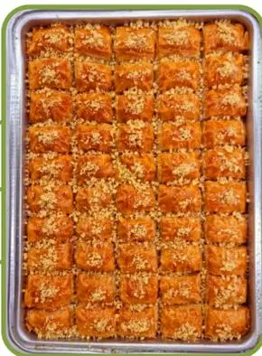 Classic layered baklava with walnut, in crisp filo and syrup.