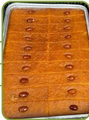 Şam tatlısı (basbousa) — semolina cake soaked in syrup.