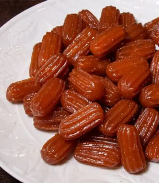 Bamya — small ribbed semolina sweets soaked in syrup.