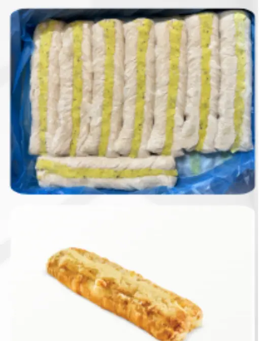 Double pastry roll filled with spiced potato, ready to bake from frozen.