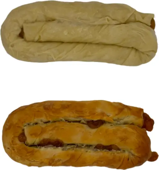 Twisted filo pie filled with spiced pumpkin (kabak), ready to bake from frozen.