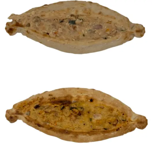 Mini Turkish pide boats filled with chicken and vegetables, ready to bake from frozen.