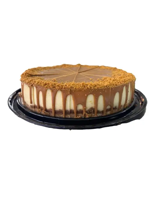 Biscoff Lotus cheesecake with chocolate glaze and Lotus biscuits.