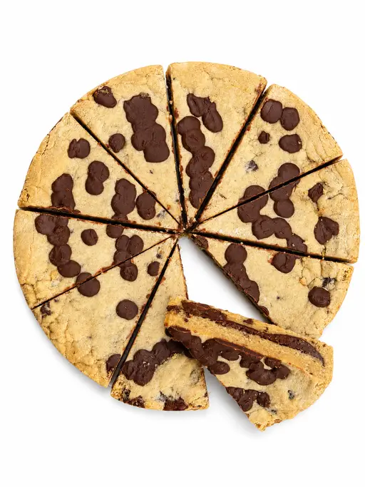 Giant chocolate-chip cookie sandwich with a chocolate-hazelnut cream filling.