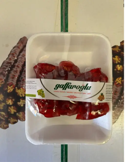 Pomegranate walnut churchkhela — walnuts coated in pomegranate grape must. Gaffaroglu brand.