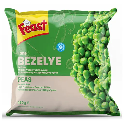 Feast garden peas, frozen and ready to cook from frozen.