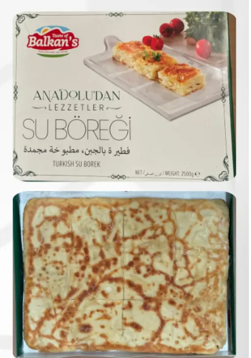 Turkish su böreği — layered water-pastry filled with spinach, ready to bake. Balkan's brand.