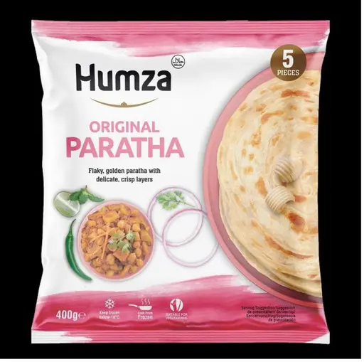 Plain layered paratha flatbread, ready to pan-fry from frozen. Five pieces per pack.