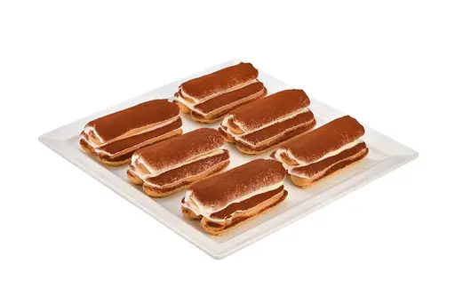 Tiramisu with layers of ladyfinger sponge and mascarpone cream.