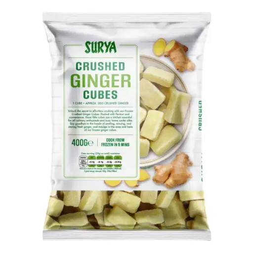 Surya crushed ginger, individually quick-frozen for cooking.