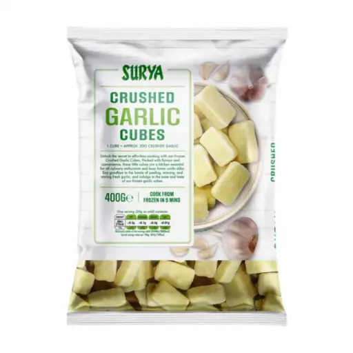Surya crushed garlic, individually quick-frozen for cooking.