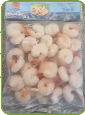 Frozen king prawns, shell-on.