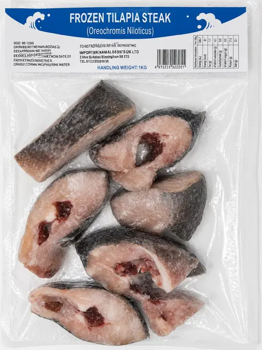 Tilapia steaks, frozen.