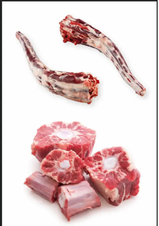Frozen beef oxtail, bone-in and cut into portions.