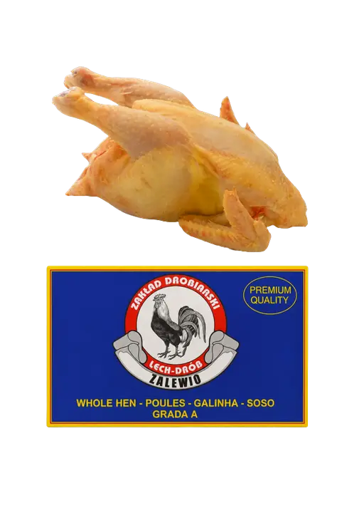 Whole hard hen (mature boiling fowl), frozen — ideal for soups and slow-cooked dishes.