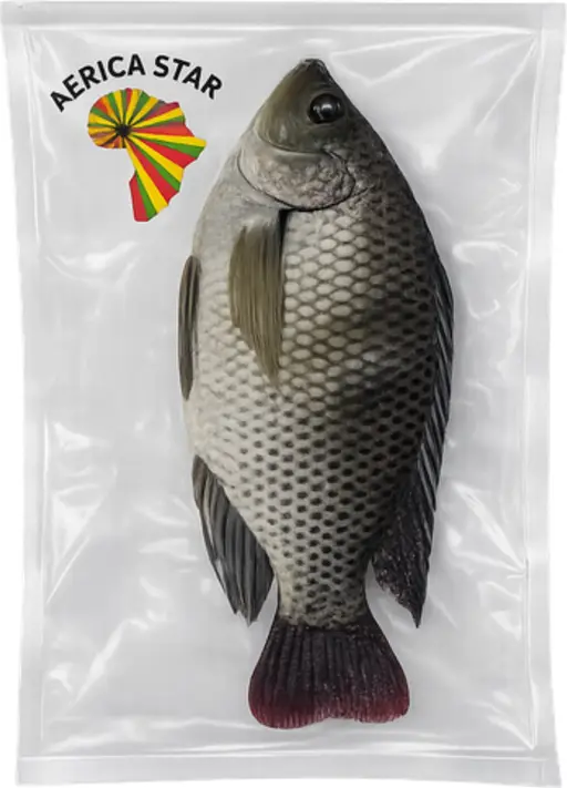 Whole tilapia (1 kg and up), individually vacuum-packed and frozen. Africa Star brand.