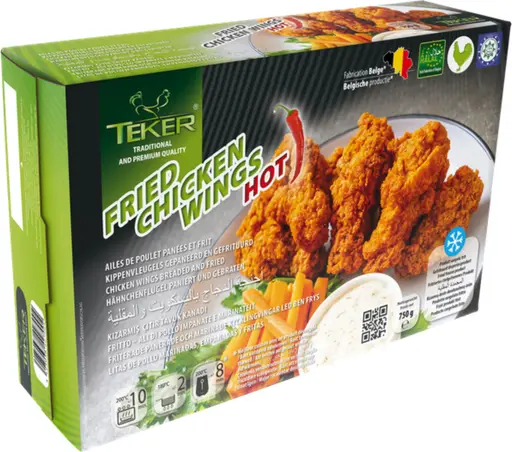 TEKER hot marinated chicken wings, ready to cook from frozen.