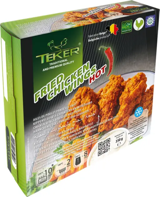 TEKER hot marinated chicken wings, ready to cook from frozen.