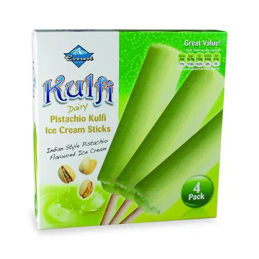 Everest pistachio kulfi sticks, carton of six four-packs (70 ml each).