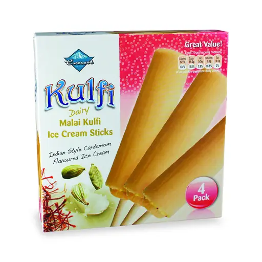 Everest malai kulfi sticks, carton of six four-packs (70 ml each).