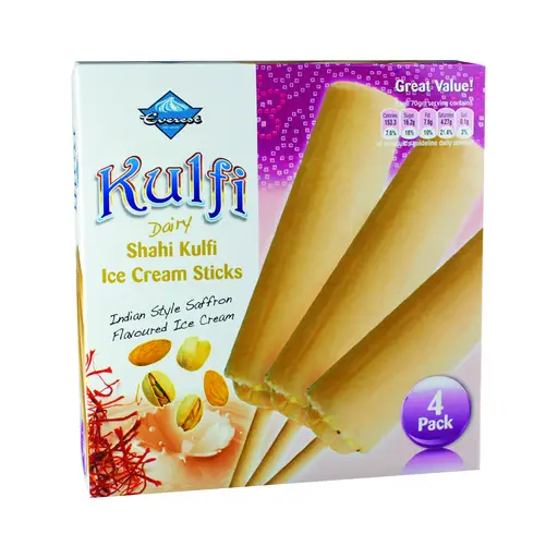Everest Shahi kulfi sticks, carton of six four-packs (70 ml each).