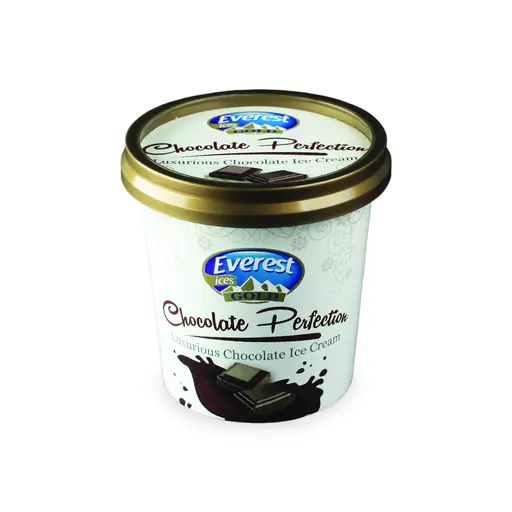 Everest Gold Cups chocolate ice cream, single-serve 125 ml cups, twelve per case.
