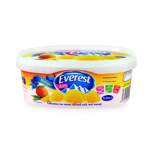 Everest mango ice cream in a 1 litre tub, six per case.