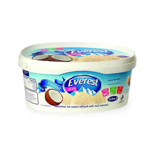 Everest coconut ice cream in a 1 litre tub, six per case.