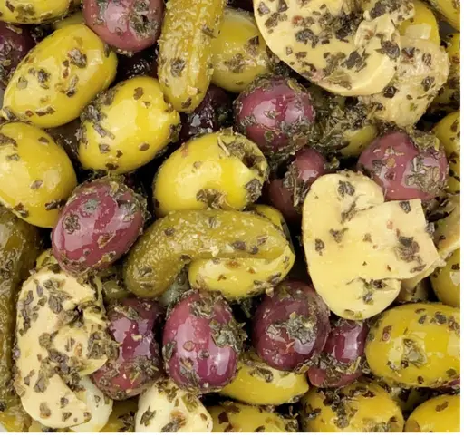 Santorini-style marinated olives.